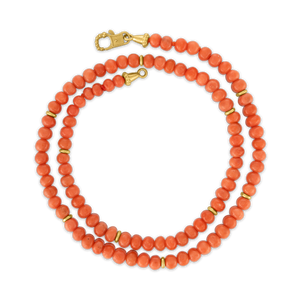 Antique Coral and Gold Strand with Fibula Clasp