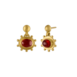 Large Garnet Granulated Bell Earrings