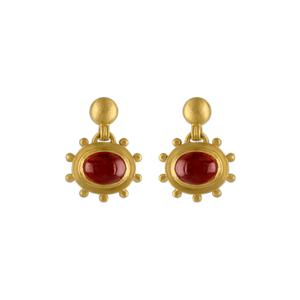 Large Garnet Granulated Bell Earrings