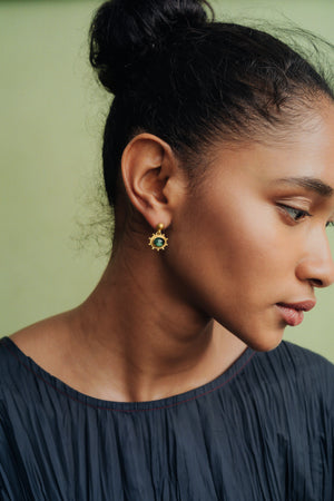 Large Green Tourmaline Granulated Bell Earrings
