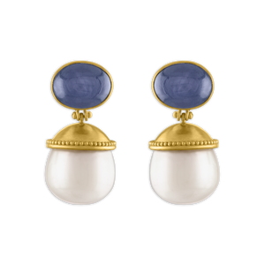 Purple Star Sapphire and South Sea Pearl Selene Earrings