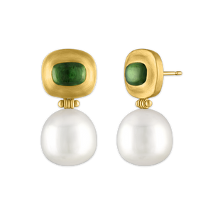 Green Tourmaline and South Sea Pearl Masona Hinge Earrings