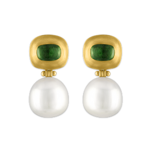 Green Tourmaline and South Sea Pearl Masona Hinge Earrings