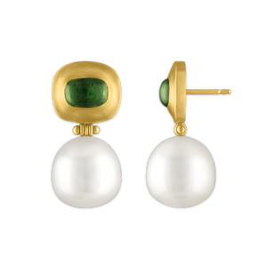 Green Tourmaline and South Sea Pearl Masona Hinge Earrings