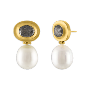Black Diamond and South Sea Pearl Masona Hinge Earrings