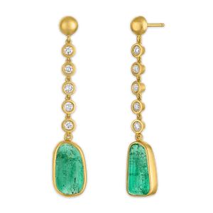 Five Diamond and Tumbled Emerald Chime Earrings
