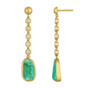 Five Diamond and Tumbled Emerald Chime Earrings