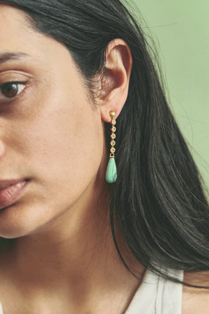 Five Diamond and Variscite Tear Chime Earrings