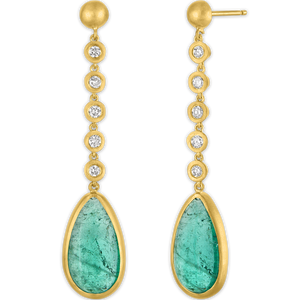 Five Diamond and Tumbled Emerald Chime Earrings