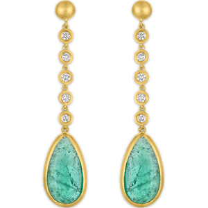 Five Diamond and Tumbled Emerald Chime Earrings