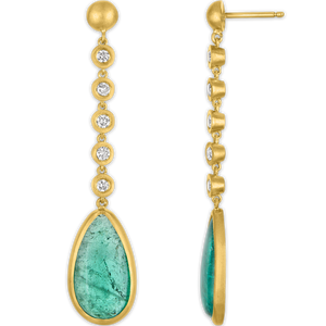 Five Diamond and Tumbled Emerald Chime Earrings