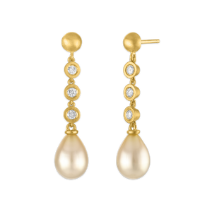 Three Diamond and South Sea Pearl Chime Earrings
