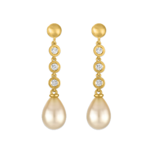 Three Diamond and South Sea Pearl Chime Earrings