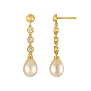 Three Diamond and South Sea Pearl Chime Earrings