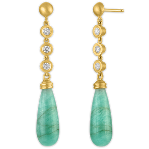 Trio Diamond and Opaque Emerald Chime Earrings