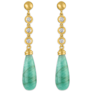 Trio Diamond and Opaque Emerald Chime Earrings