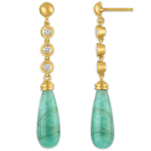Trio Diamond and Opaque Emerald Chime Earrings