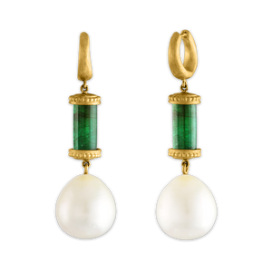 Emerald and South Sea Pearl Tropaion Earrings