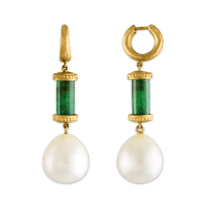 Emerald and South Sea Pearl Tropaion Earrings
