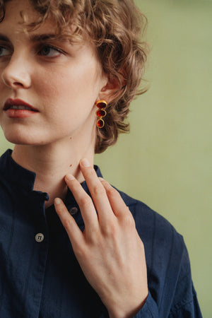 Spessartite Garnet Trio Hinge Earrings