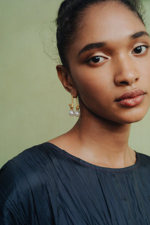 Small South Sea Pearl and Old Mine Diamond Tuba Earrings