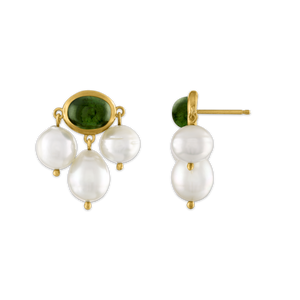 Green Tourmaline and South Sea Pearl Unda Stud Earrings