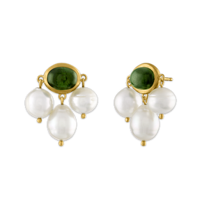 Green Tourmaline and South Sea Pearl Unda Stud Earrings