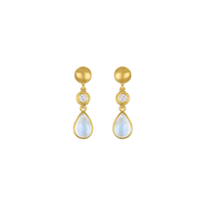 Solo Diamond and Rainbow Moonstone Chime Earrings