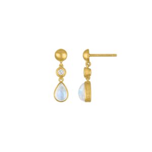 Solo Diamond and Rainbow Moonstone Chime Earrings