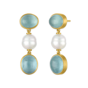 Aquamarine and South Sea Pearl Hall Earrings