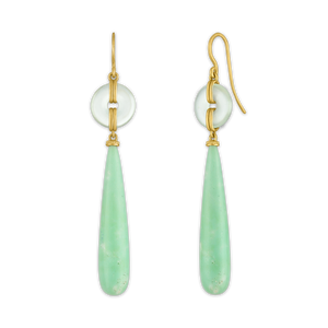 Green Beryl Discus and Chrysoprase Pendulum Earrings