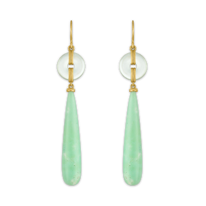 Green Beryl Discus and Chrysoprase Pendulum Earrings