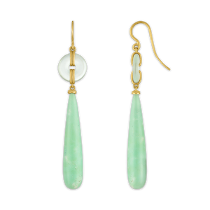 Green Beryl Discus and Chrysoprase Pendulum Earrings