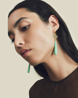 Green Beryl Discus and Chrysoprase Pendulum Earrings
