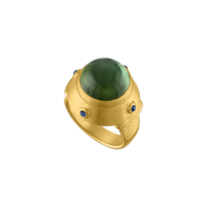 Green Tourmaline and Blue Sapphire Yia Yia Ring