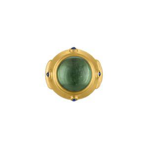 Green Tourmaline and Blue Sapphire Yia Yia Ring