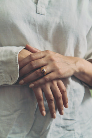 Faceted Spessartite Garnet Cushion Roz Ring