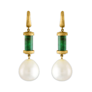 Emerald and South Sea Pearl Tropaion Earrings
