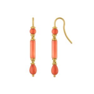 Small Antique Coral Drum and Drop Hook Earring