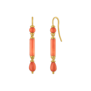 Small Antique Coral Drum and Drop Hook Earring