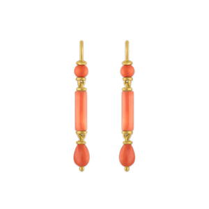Small Antique Coral Drum and Drop Hook Earring