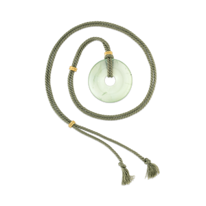 Sage Green Twisted Silk Cord Prehnite Discus Necklace