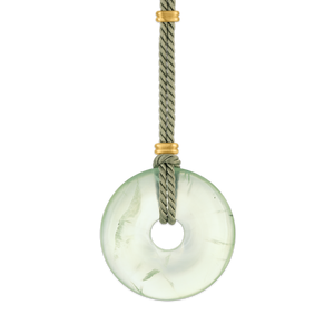 Sage Green Twisted Silk Cord Prehnite Discus Necklace