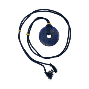 Navy Twisted Silk Cord Lapis Discus Necklace