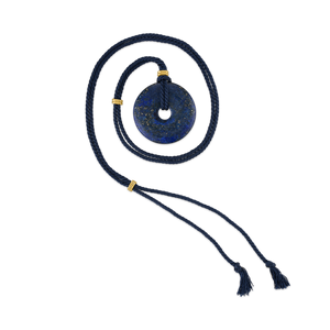 Navy Twisted Silk Cord Lapis Discus Necklace