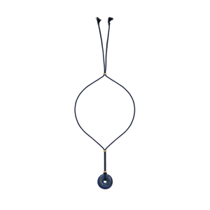 Navy Twisted Silk Cord Lapis Discus Necklace