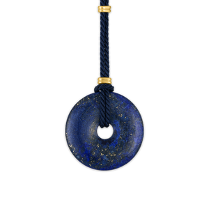 Navy Twisted Silk Cord Lapis Discus Necklace