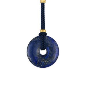 Navy Twisted Silk Cord Lapis Discus Necklace