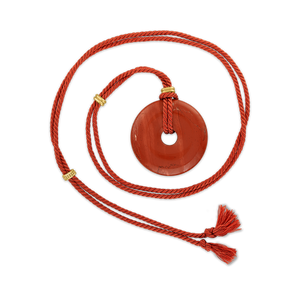 Persimmon Twisted Silk Cord Red Jasper Discus Necklace