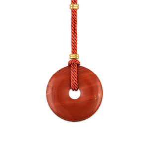 Persimmon Twisted Silk Cord Red Jasper Discus Necklace
